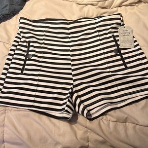 Black and white striped cotton shorts